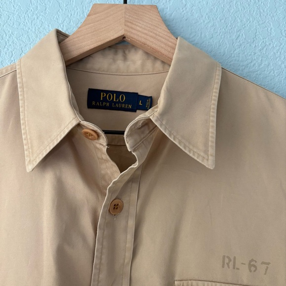 Polo Ralph Lauren Shirt Hawaii Naval Air Base Tan Button Up Safari Military - Picture 2 of 16